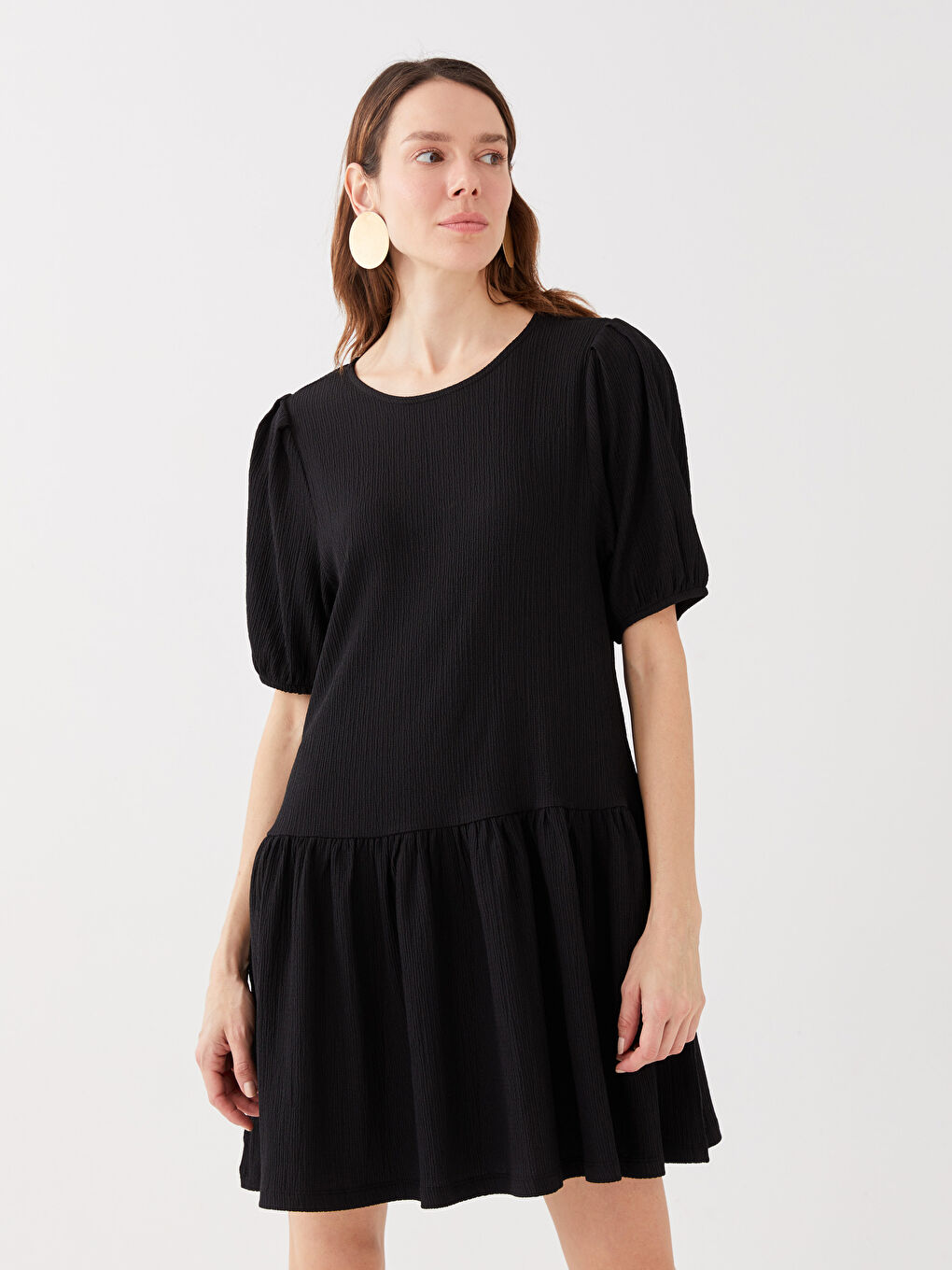 LCW ECO Bicycle collar flat balloon sleeve female dress mother girl boiler -S3GE80Z8-CVL
