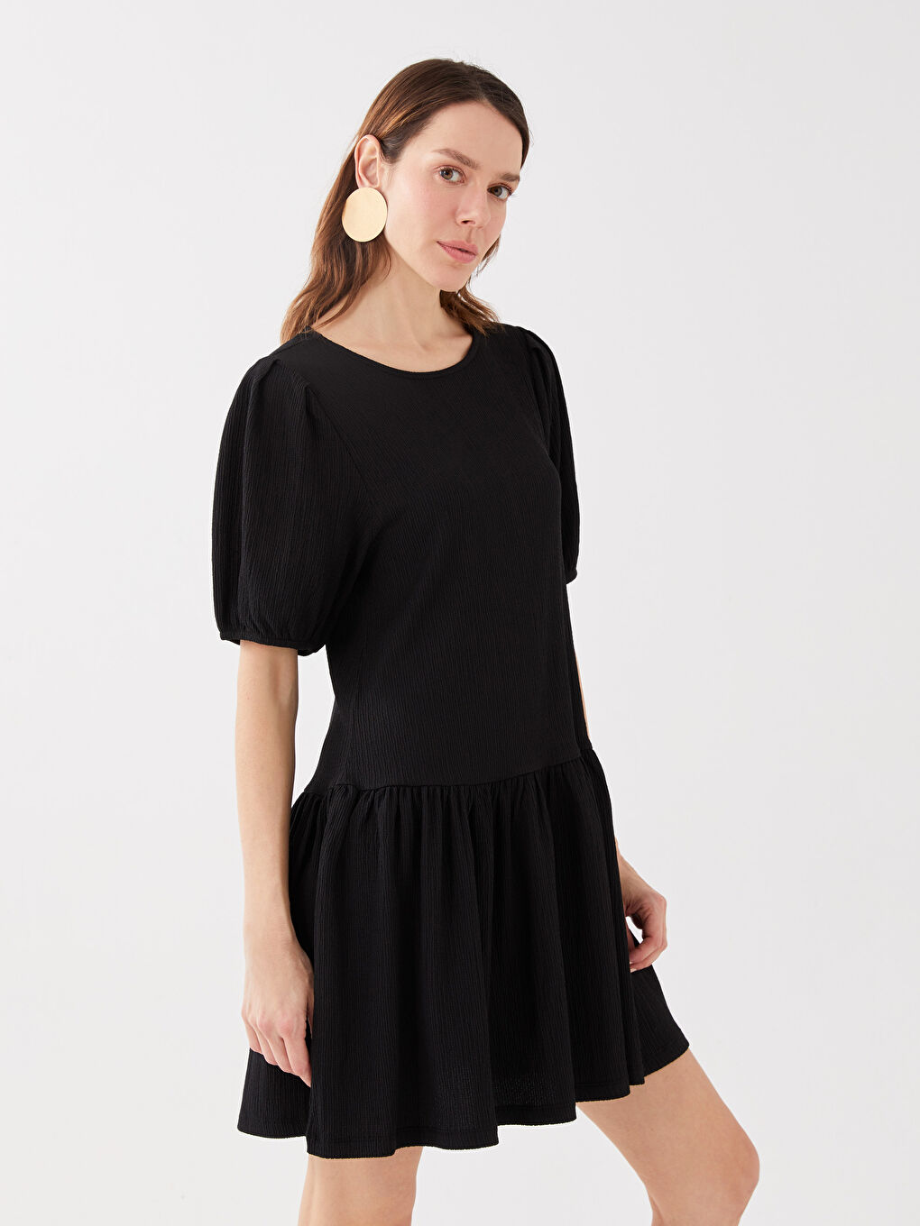 LCW ECO Bicycle collar flat balloon sleeve female dress mother girl boiler -S3GE80Z8-CVL
