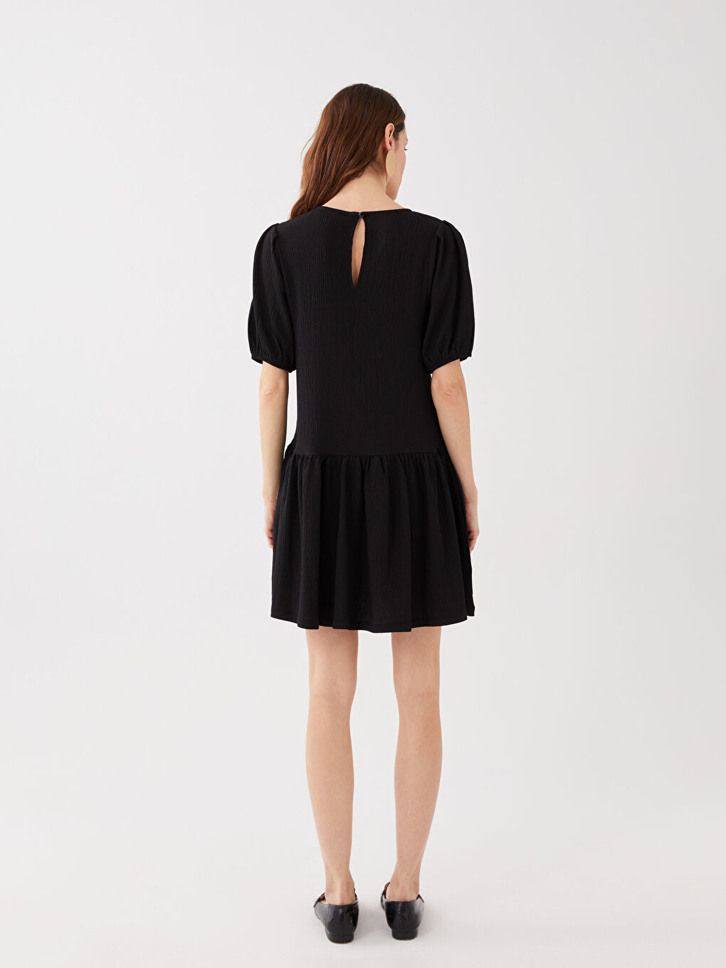 LCW ECO Bicycle collar flat balloon sleeve female dress mother girl boiler -S3GE80Z8-CVL