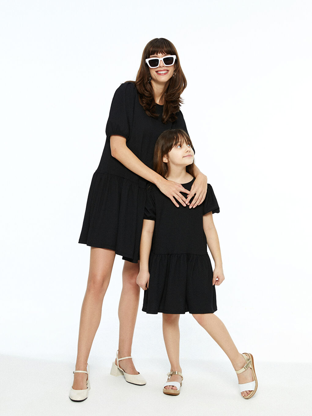 LCW ECO Bicycle collar flat balloon sleeve female dress mother girl boiler -S3GE80Z8-CVL