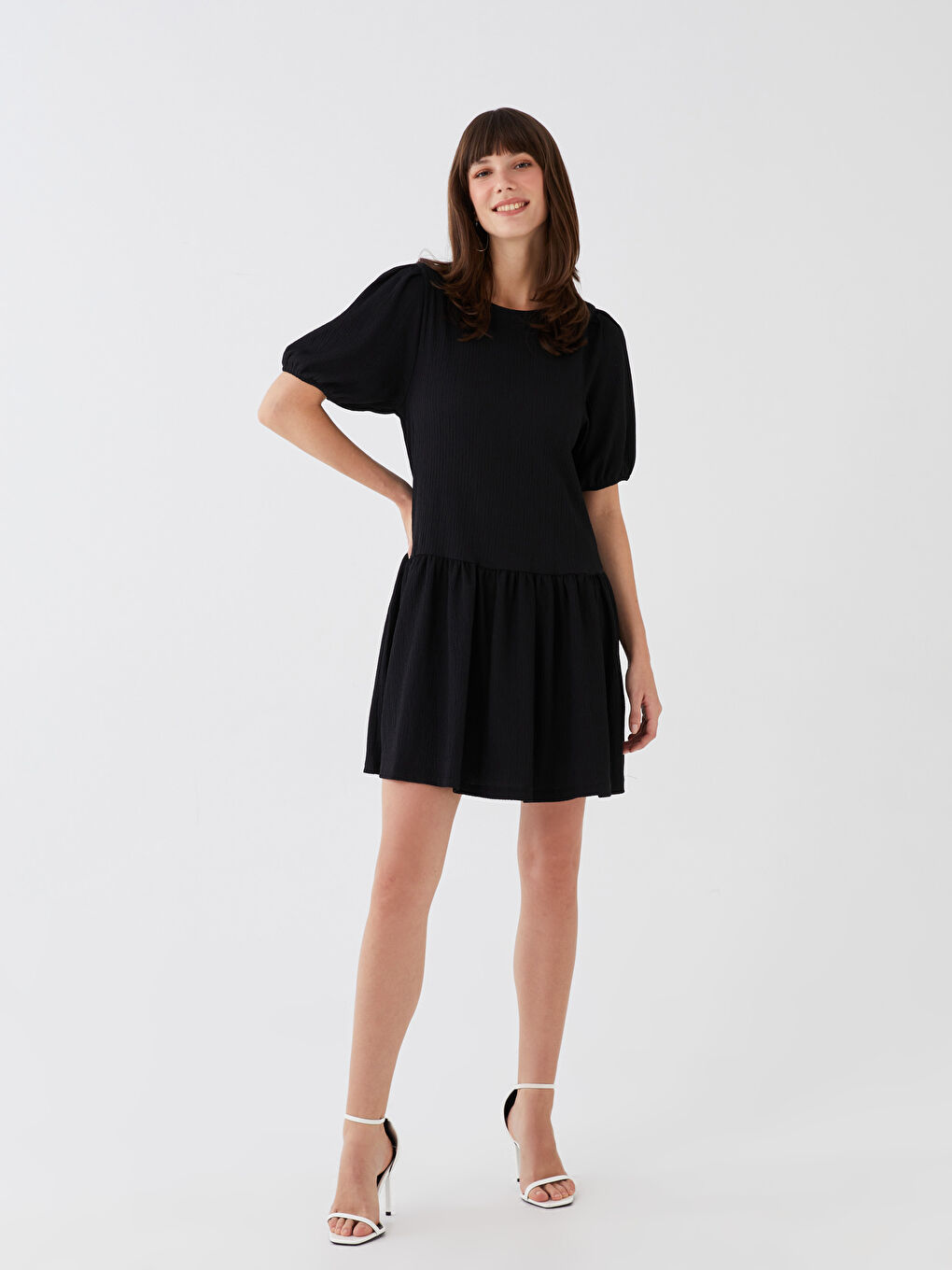 LCW ECO Bicycle collar flat balloon sleeve female dress mother girl boiler -S3GE80Z8-CVL