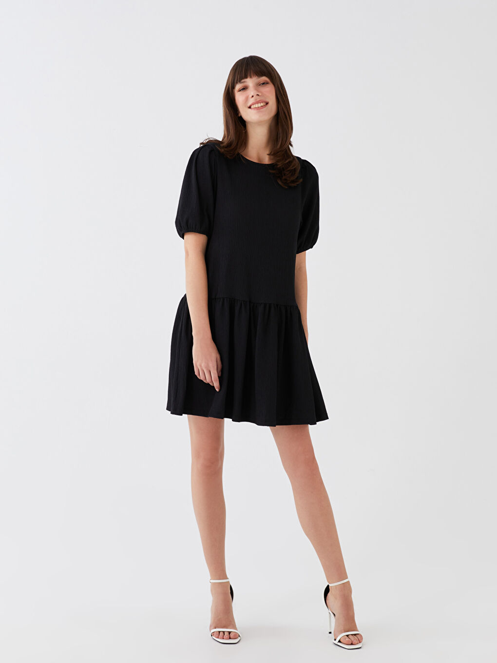 LCW ECO Bicycle collar flat balloon sleeve female dress mother girl boiler -S3GE80Z8-CVL