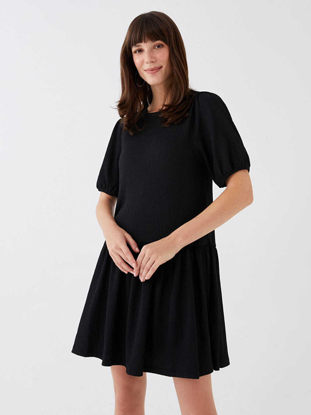 LCW ECO Bicycle collar flat balloon sleeve female dress mother girl boiler -S3GE80Z8-CVL