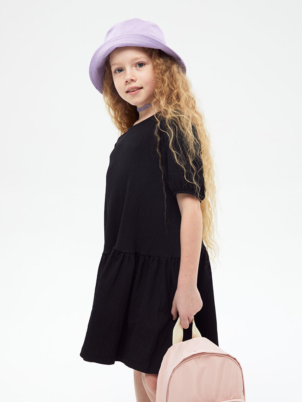 Siyah Bisiklet Yaka Basic Kısa Kollu Kız Çocuk Elbise Anne Kız Kombini-3