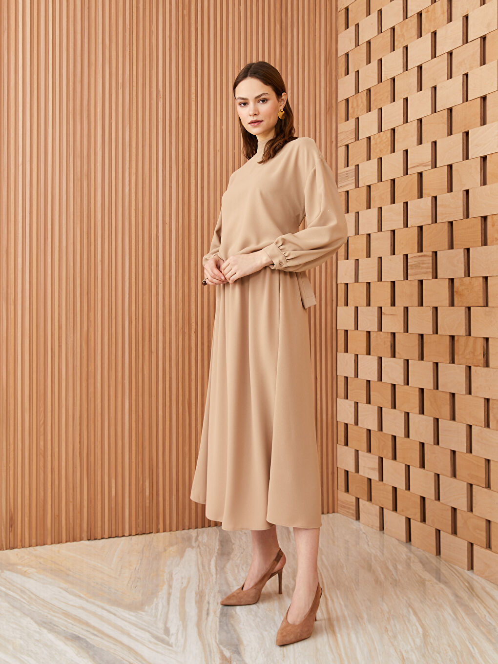 LCW Modest Women's Stand Collar Straight Long Sleeve Blouse -S3GE89Z8-V7N