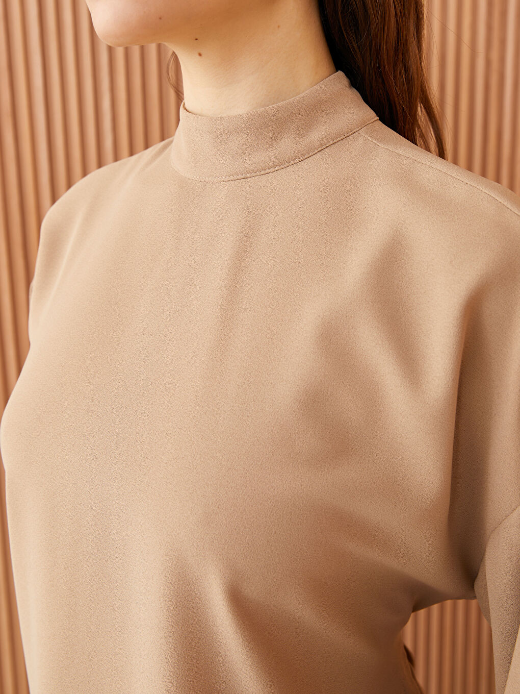 LCW Modest Women's Stand Collar Straight Long Sleeve Blouse -S3GE89Z8-V7N