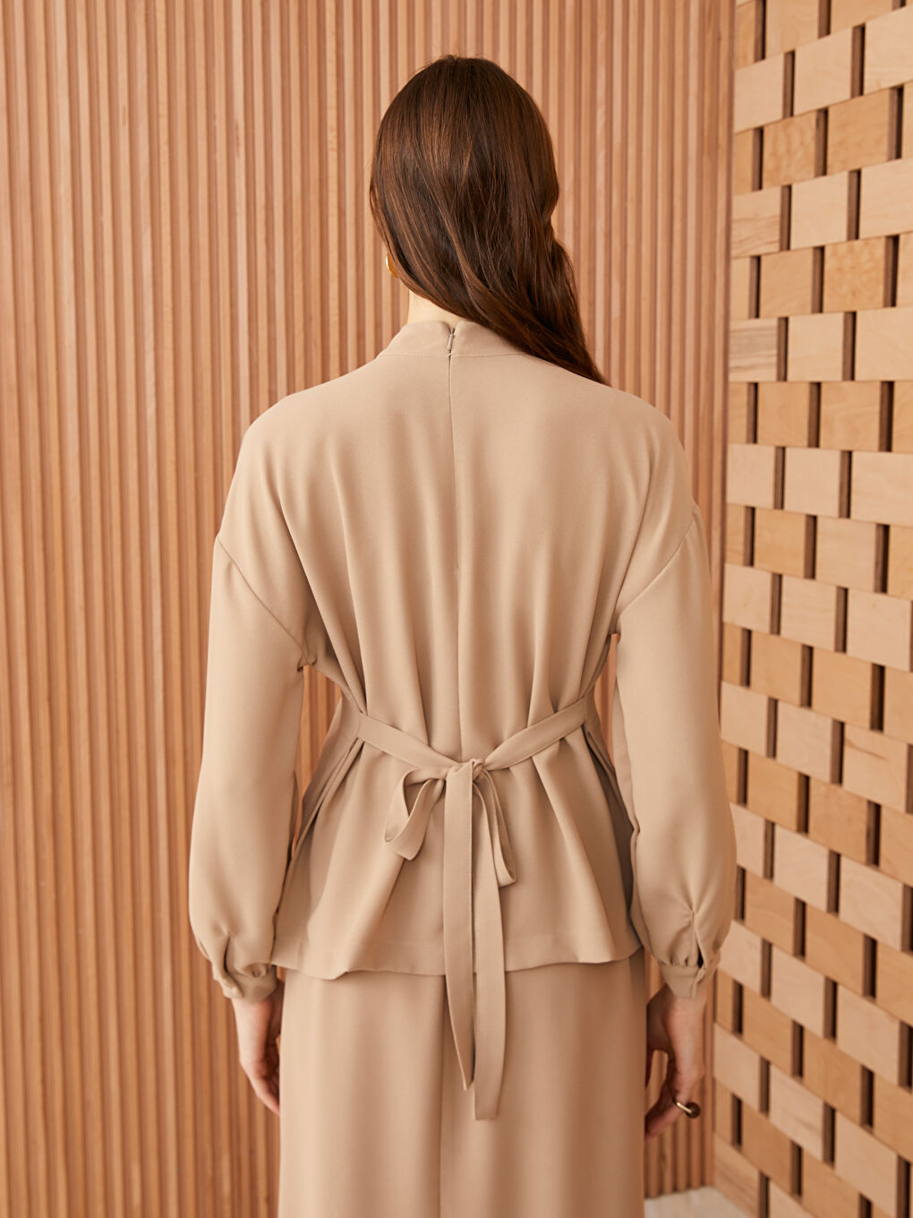 LCW Modest Women's Stand Collar Straight Long Sleeve Blouse -S3GE89Z8-V7N