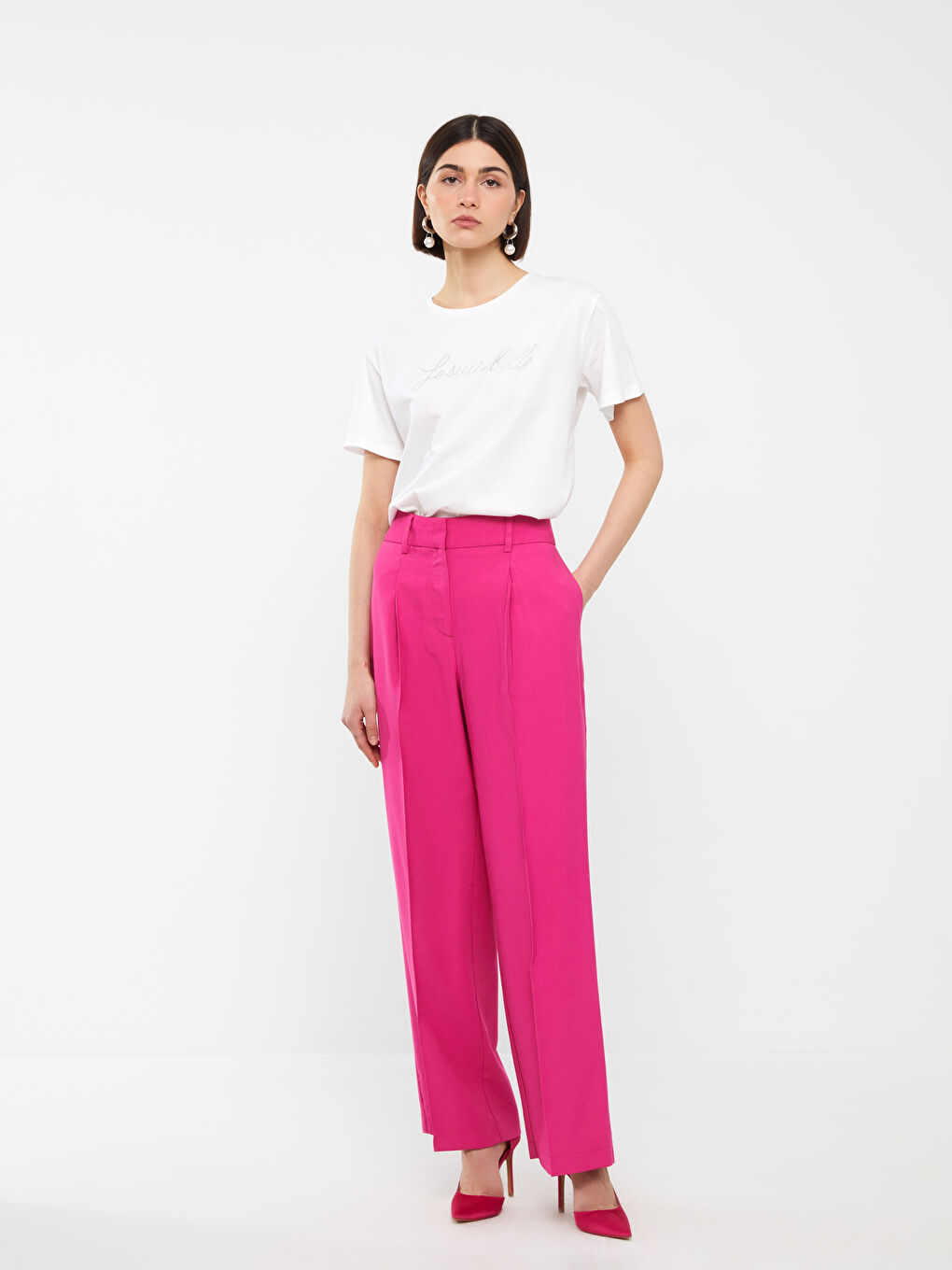 Брюки Женские Широкие, Однотонные, Удобного Кроя