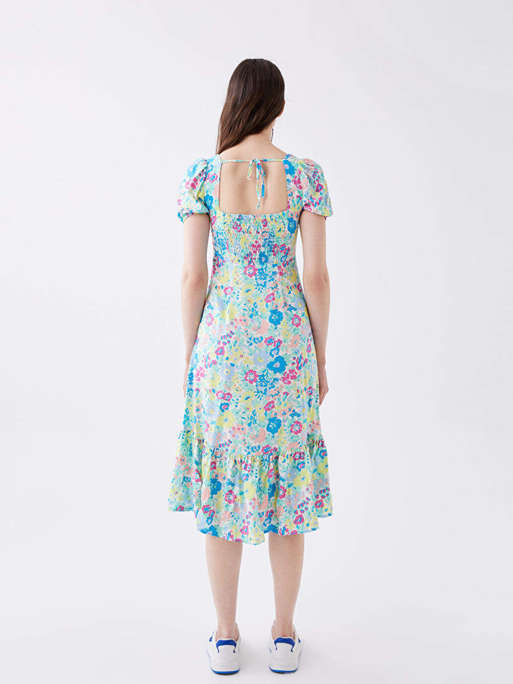 Square Collar Floral Short Sleeve Poplin Women's Dress -S3GF97Z8-RFC