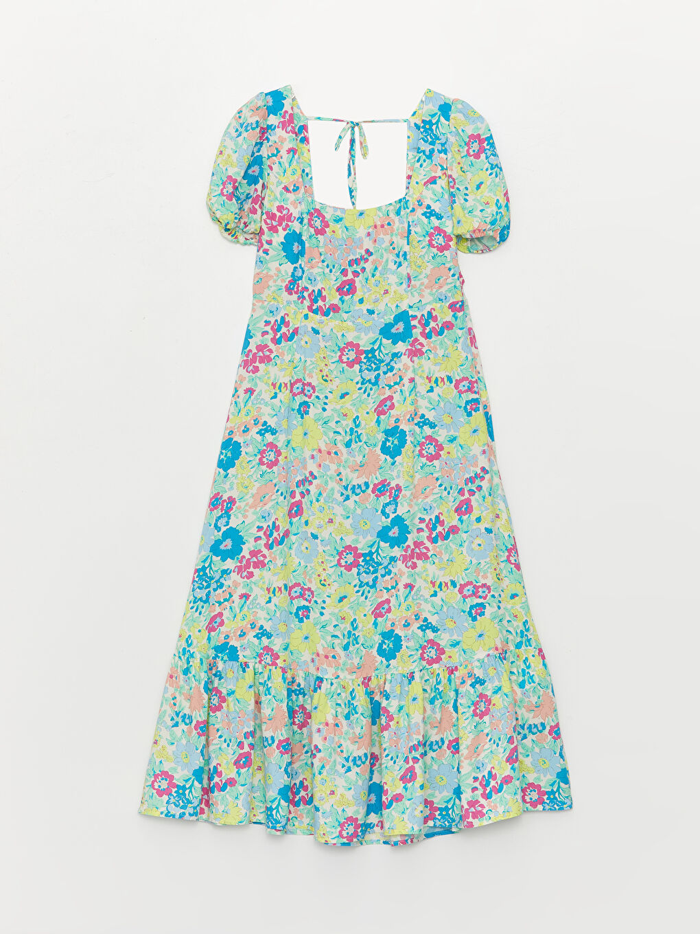 Square Collar Floral Short Sleeve Poplin Women's Dress -S3GF97Z8-RFC