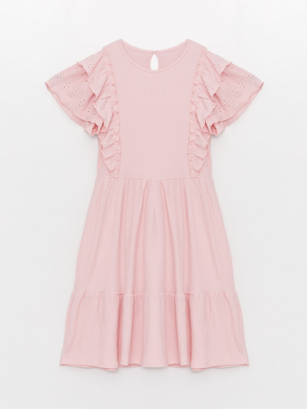 Pembe Bisiklet Yaka Fisto Detaylı Kız Çocuk Elbise