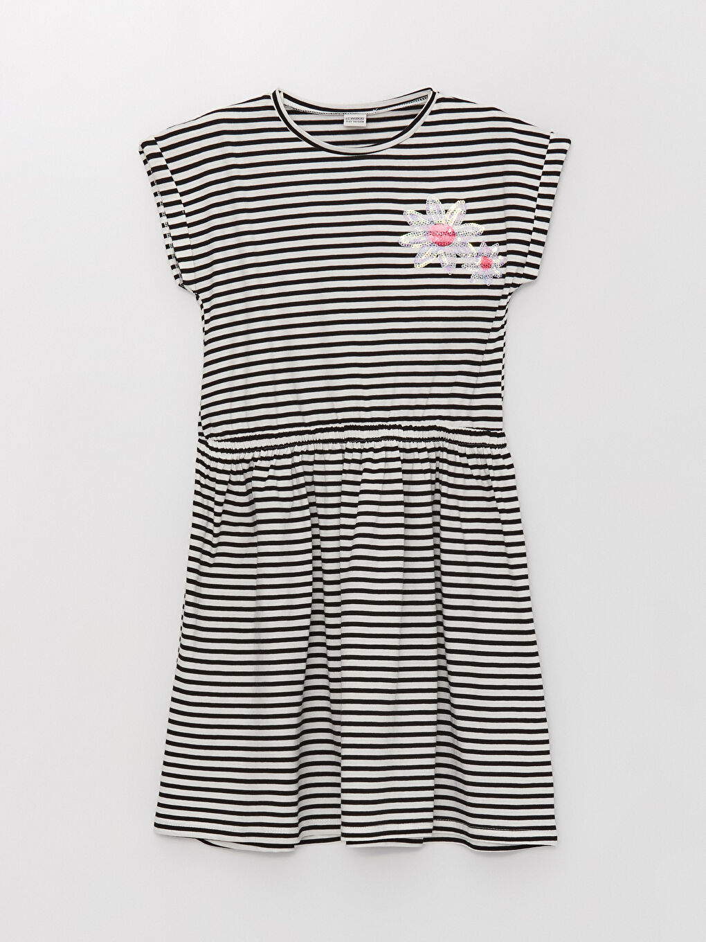 Crew Neck Striped Short Sleeve Girls' Dress