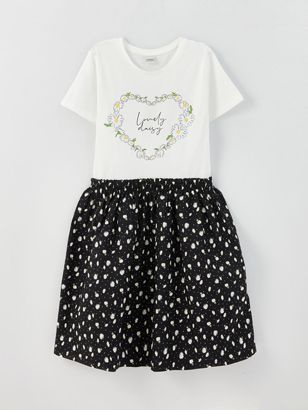 فستان للبنات كم قصير مطبوع بياقة دائرية