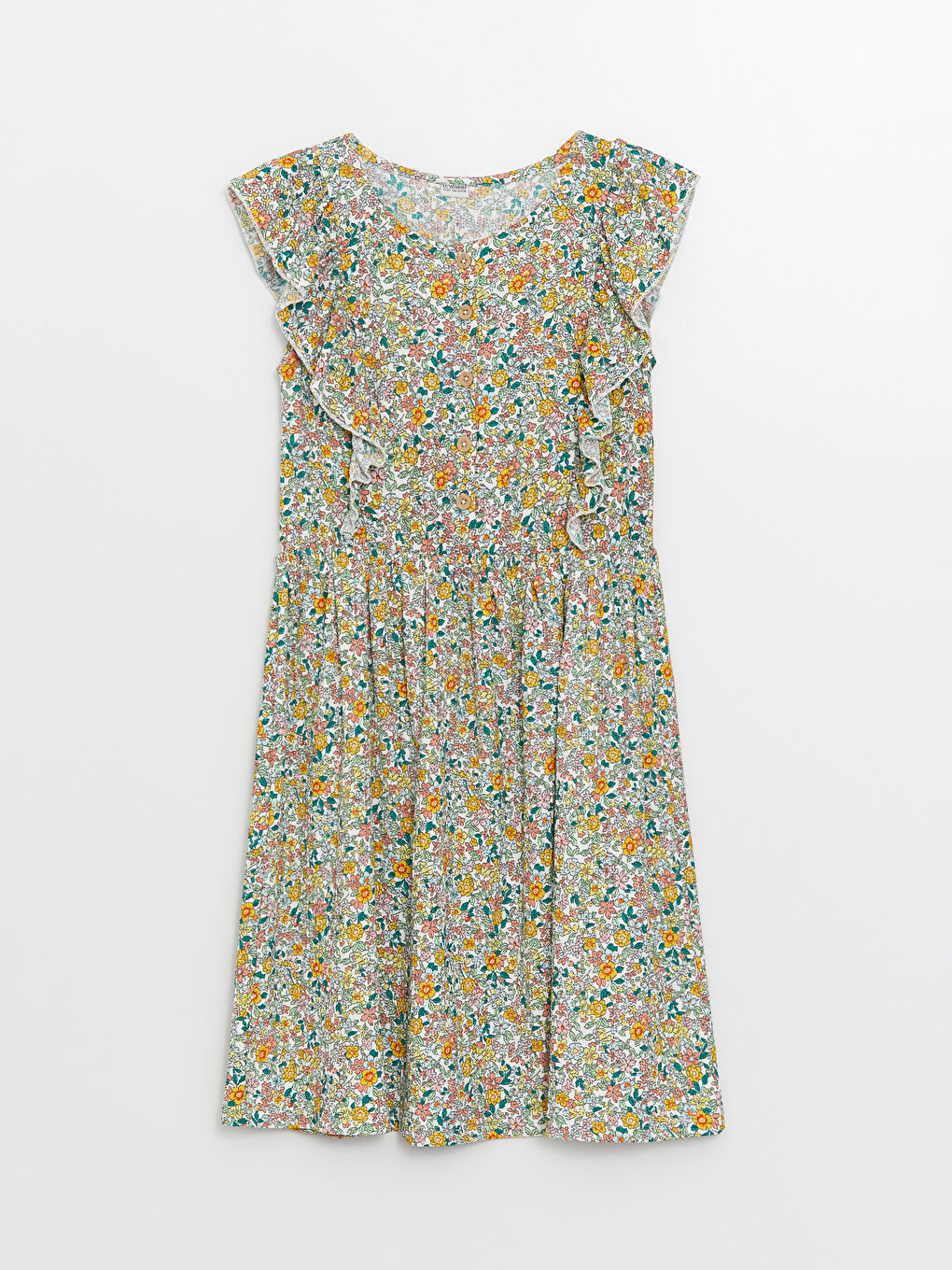 Crew Neck Patterned Short Sleeve Girls' Dress