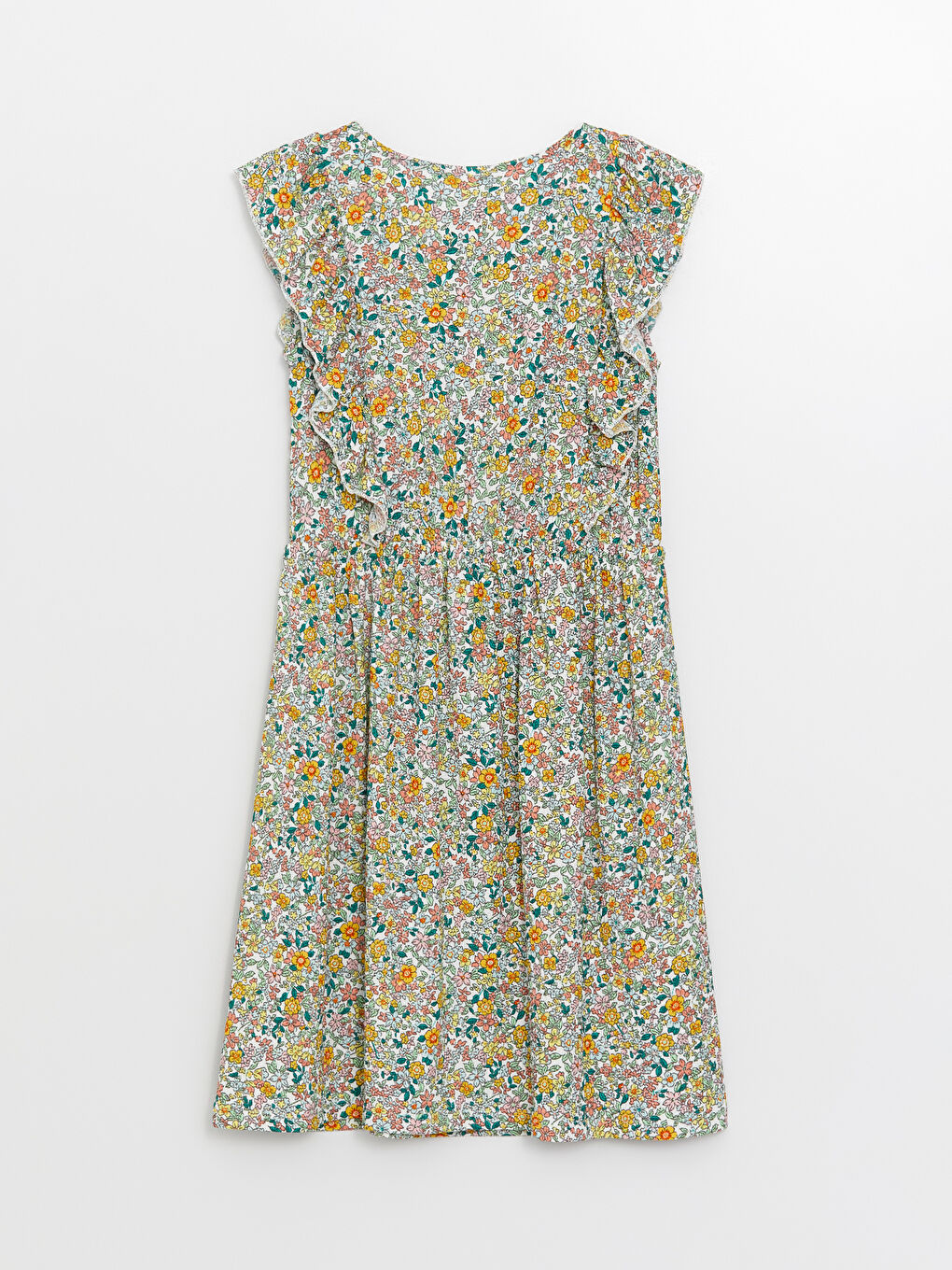 Crew Neck Patterned Short Sleeve Girls' Dress-1