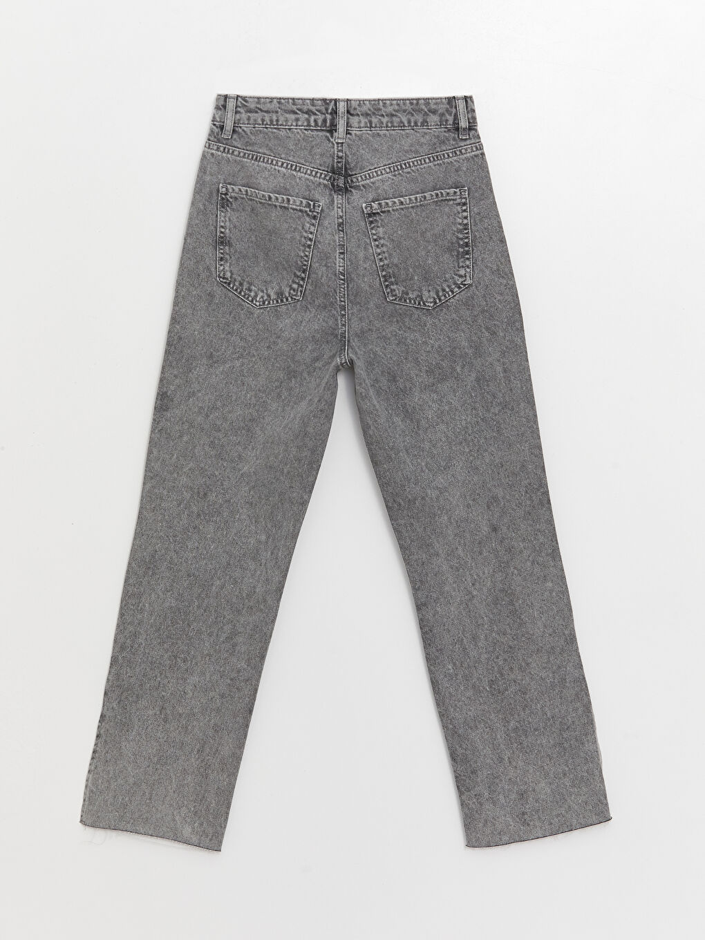 Gri Yüksek Bel Straight Fit Yırtık Detaylı Kadın Jean Pantolon-6