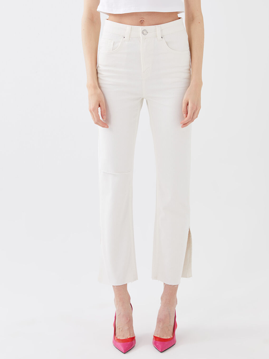 Jean Taille Haute Coupe Droite pour Femmes-3