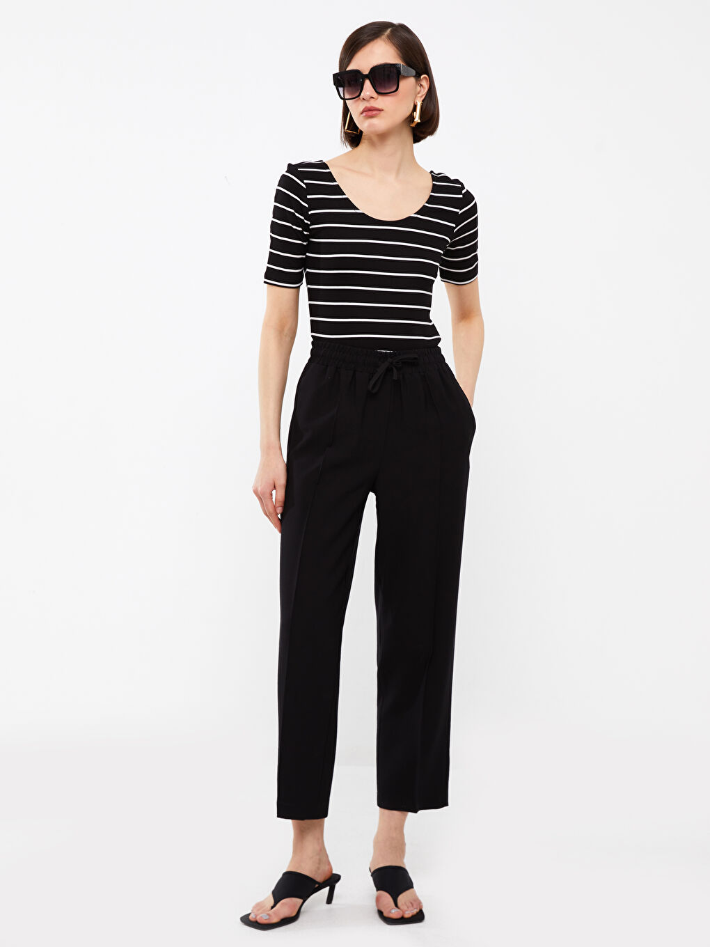 Elasticated Waist Relaxed Fit Women's Trousers-1