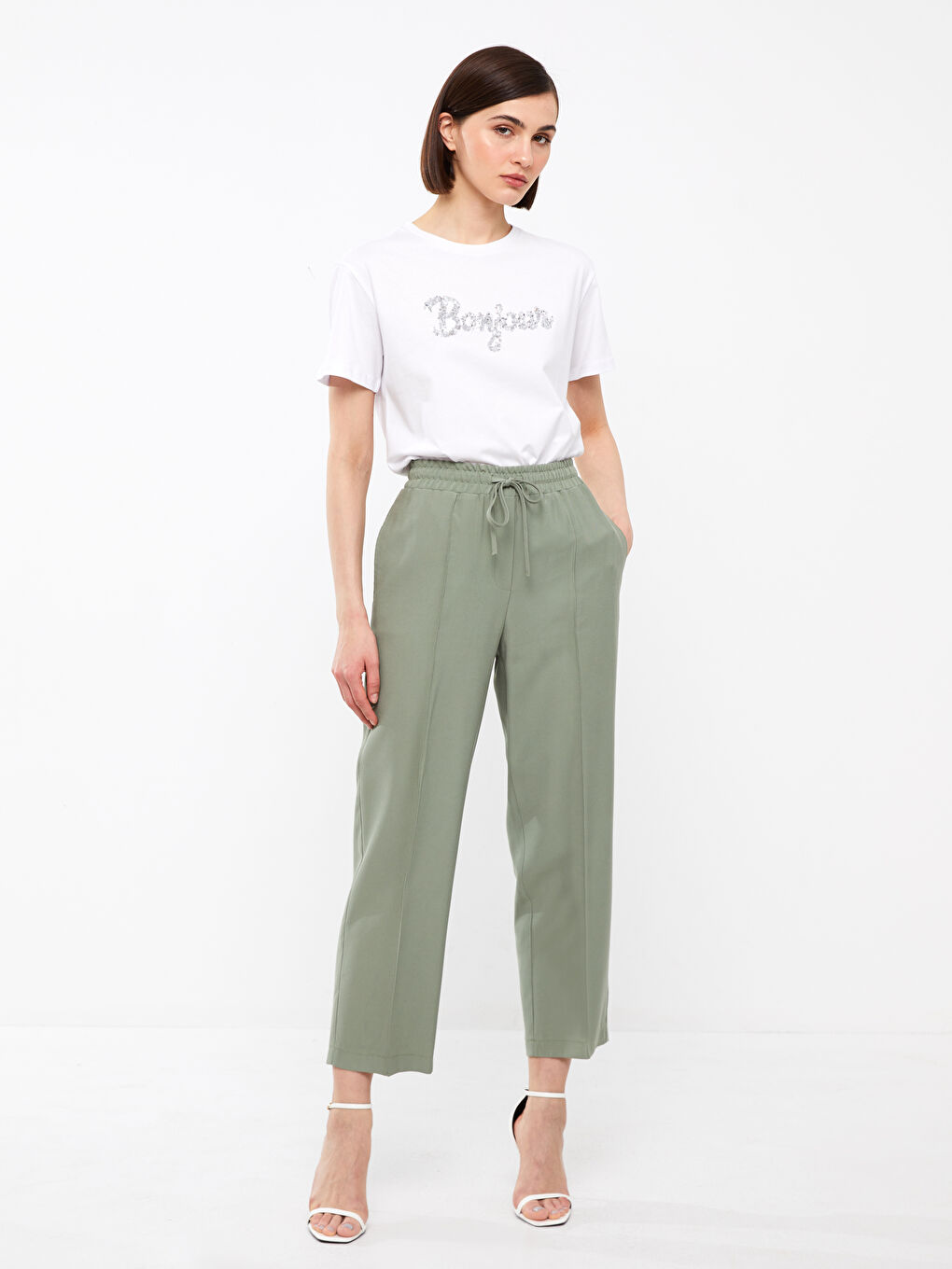 Elasticated Waist Relaxed Fit Women's Trousers-1