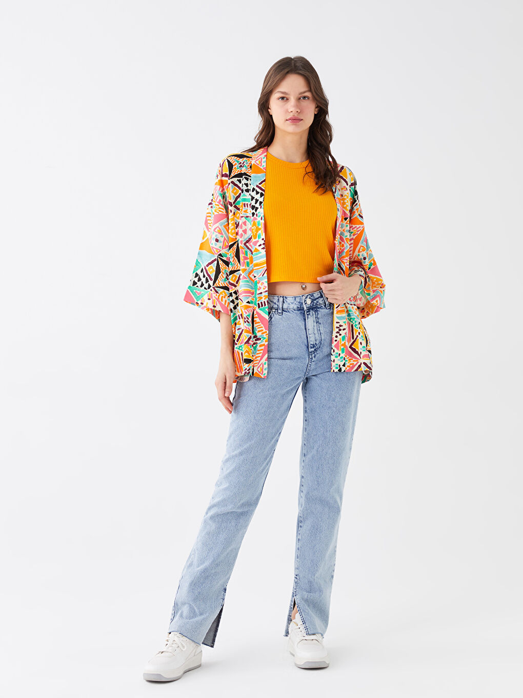 Shawl Collar Patterned Oversize Women's Kimono -S3GG75Z8-LRA