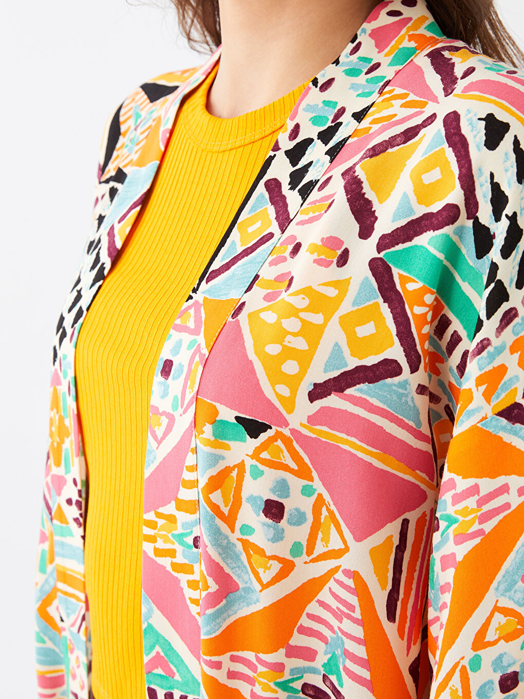 Shawl Collar Patterned Oversize Women's Kimono -S3GG75Z8-LRA