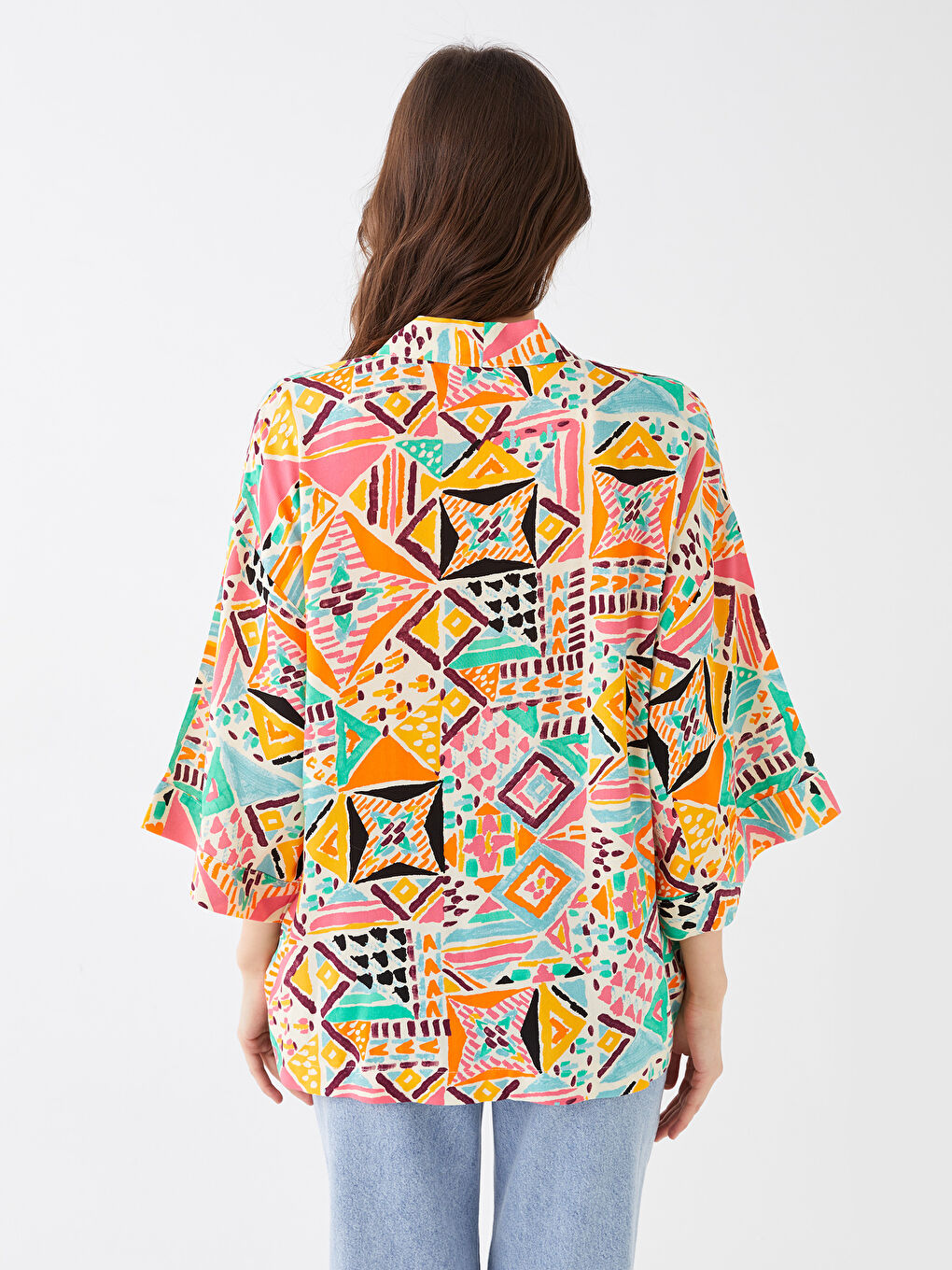 Shawl Collar Patterned Oversize Women's Kimono -S3GG75Z8-LRA
