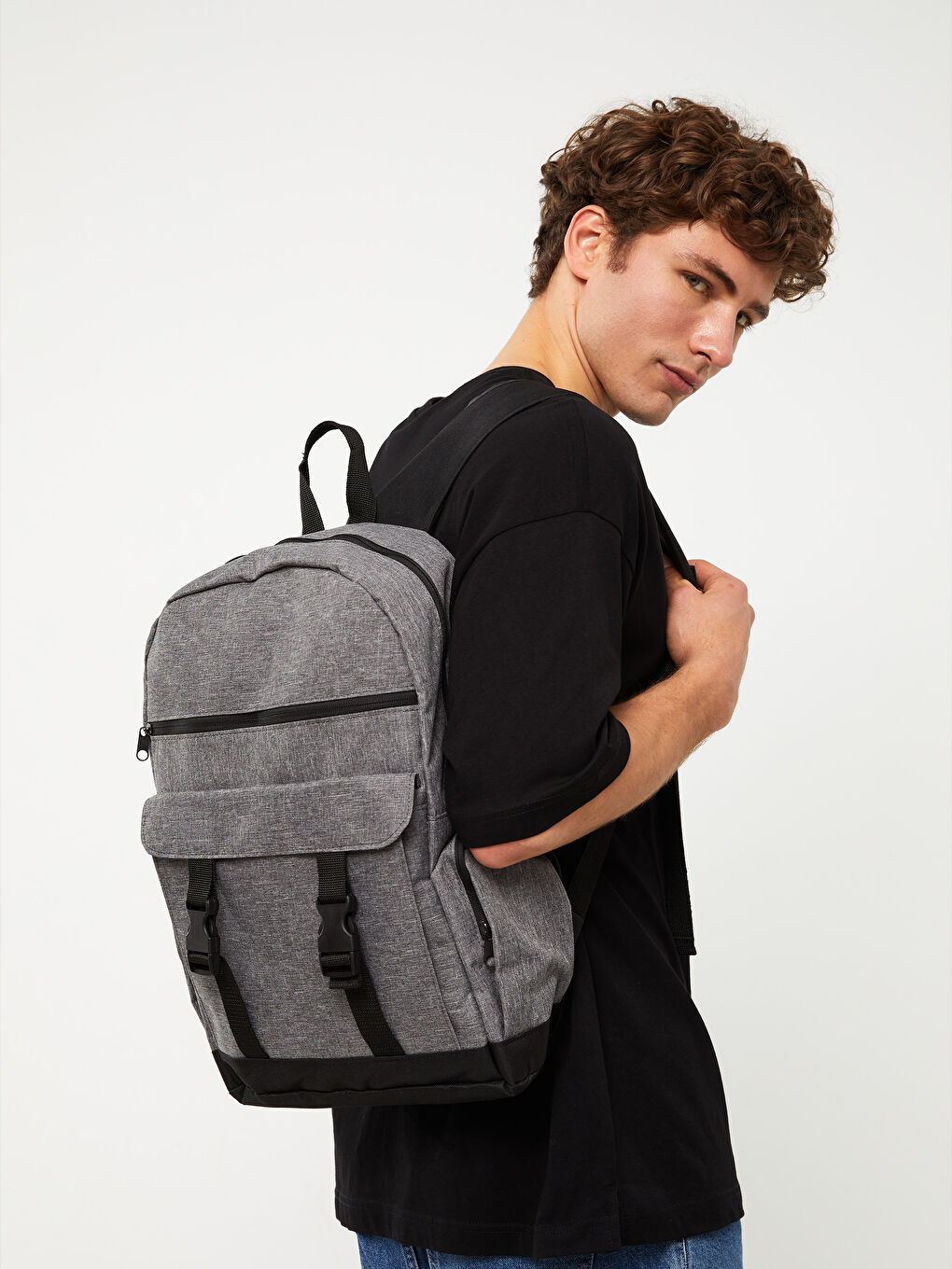 Gri Çok Bölmeli Erkek Sırt Çantası-1