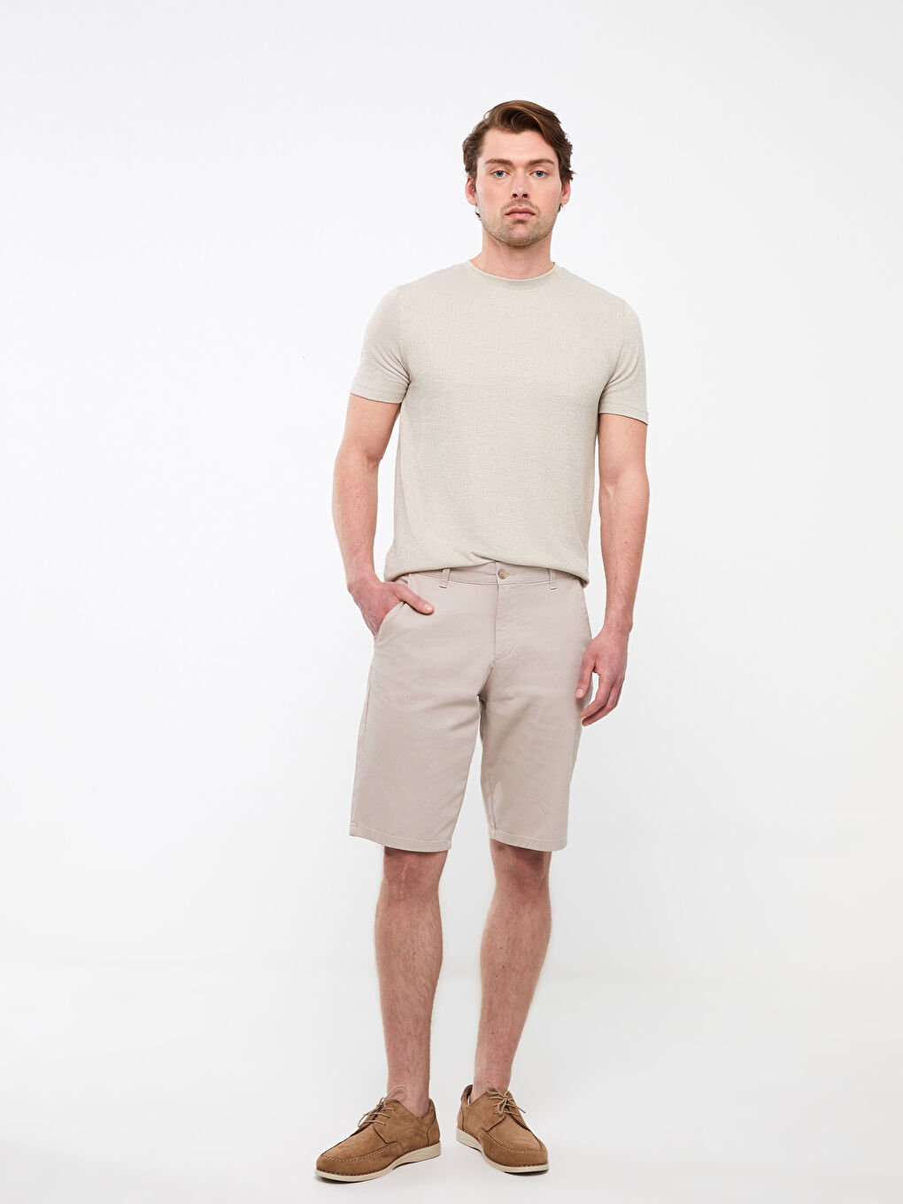Bej Rahat Kalıp Armürlü Erkek Şort