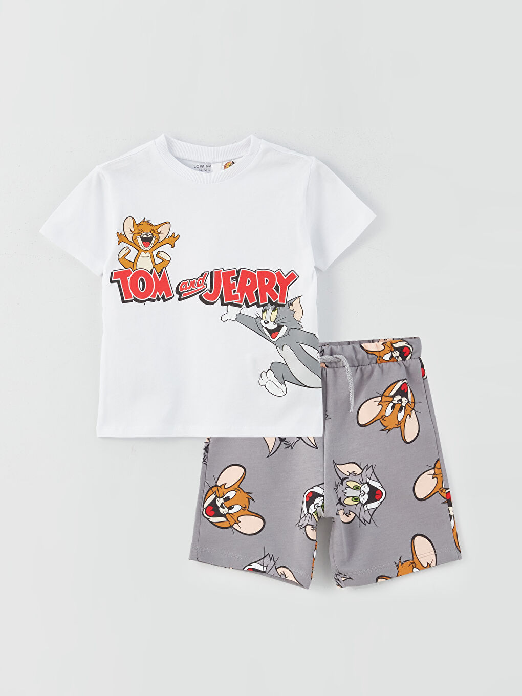 Crew Neck Tom and Jerry Printed Baby Boys T-Shirt and Shorts 2 Pack Set