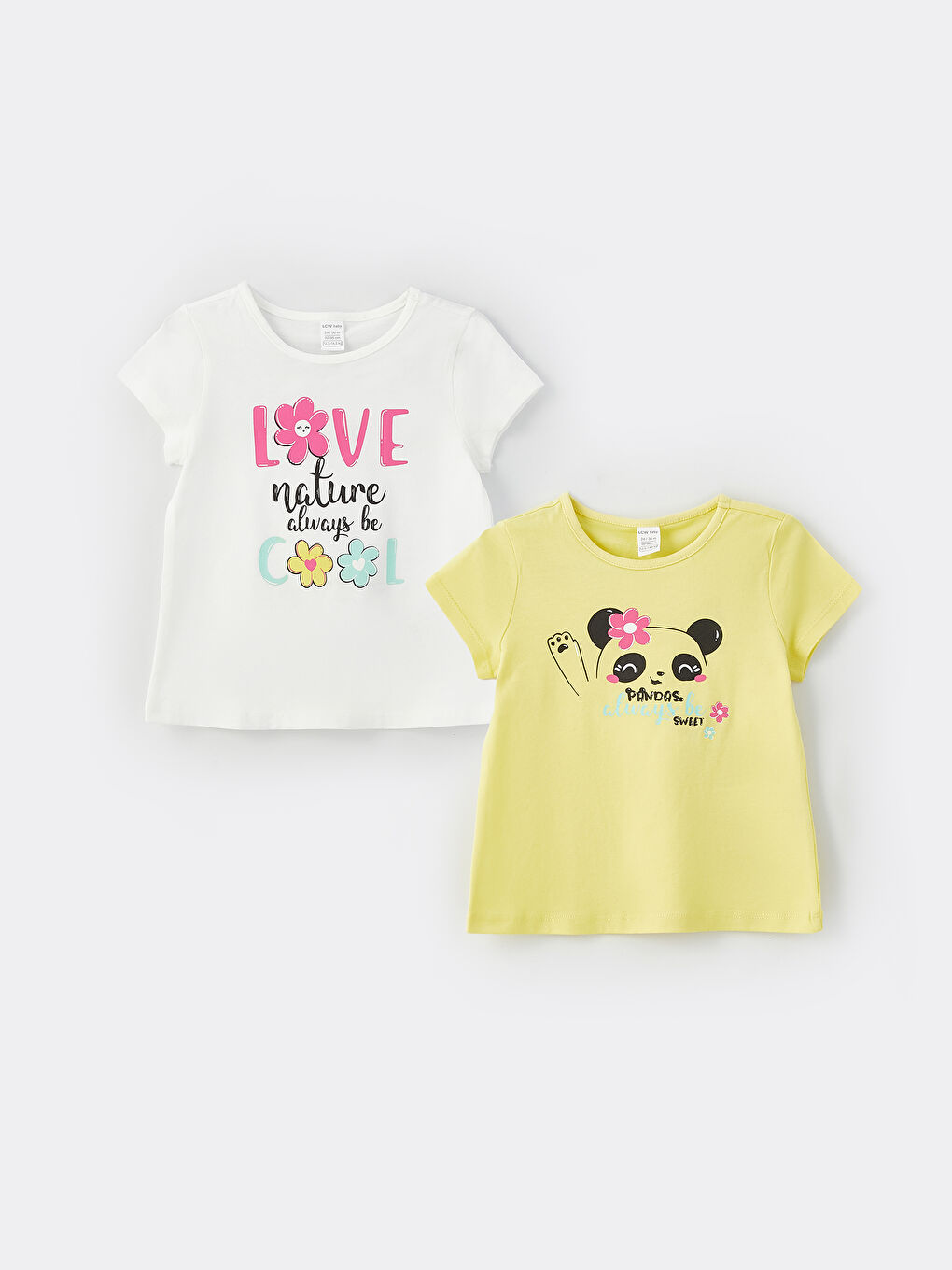 Sarı Bisiklet Yaka Kısa Kollu Baskılı Kız Bebek Tişört 2'li