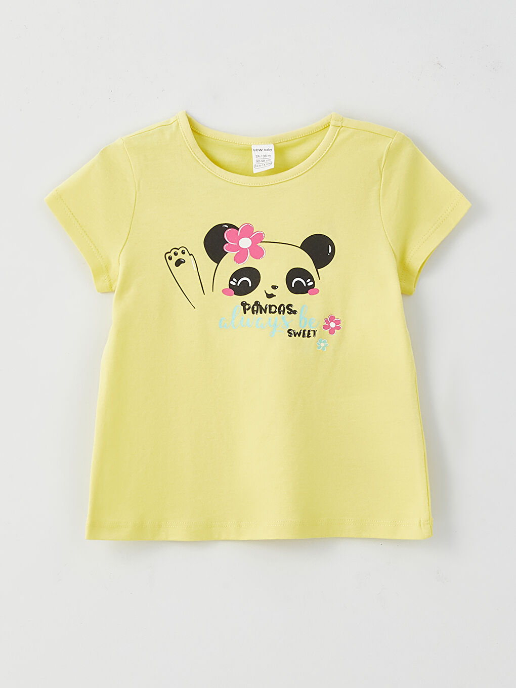 Sarı Bisiklet Yaka Kısa Kollu Baskılı Kız Bebek Tişört 2'li-1
