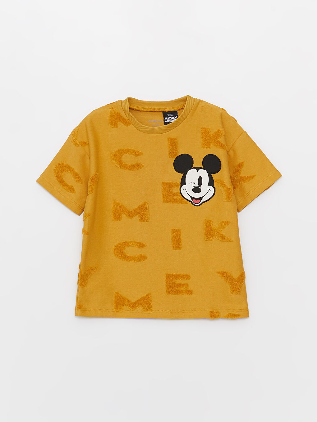 Sarı Bisiklet Yaka Kısa Kollu Mickey Mouse Baskılı Erkek Bebek Tişört ve Şort 2'li Takım-1