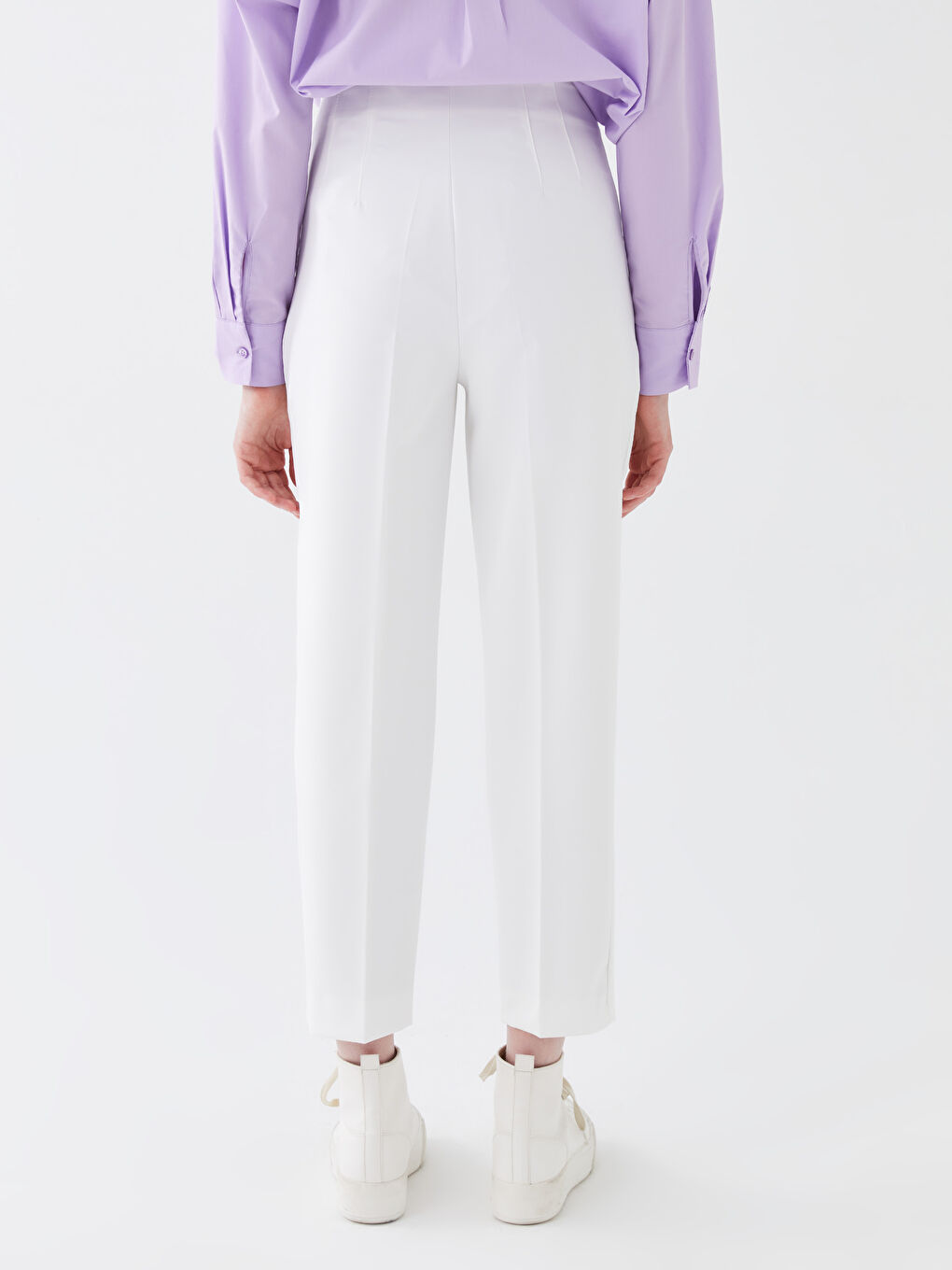 Ekru Kadın Havuç Kesim Düz Pantolon-3