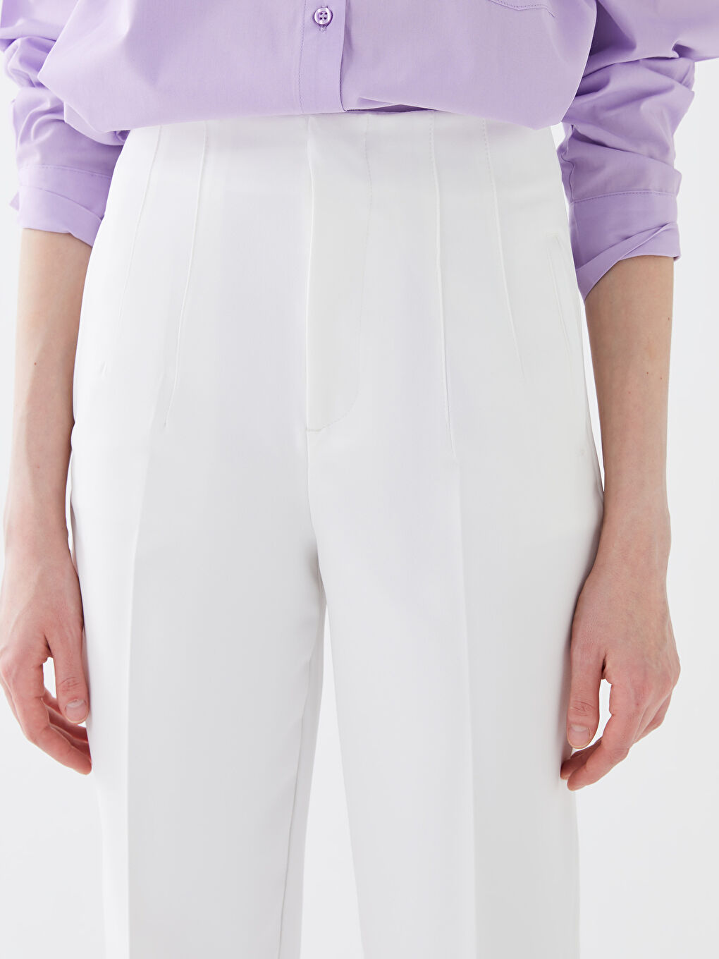 Ekru Kadın Havuç Kesim Düz Pantolon-4