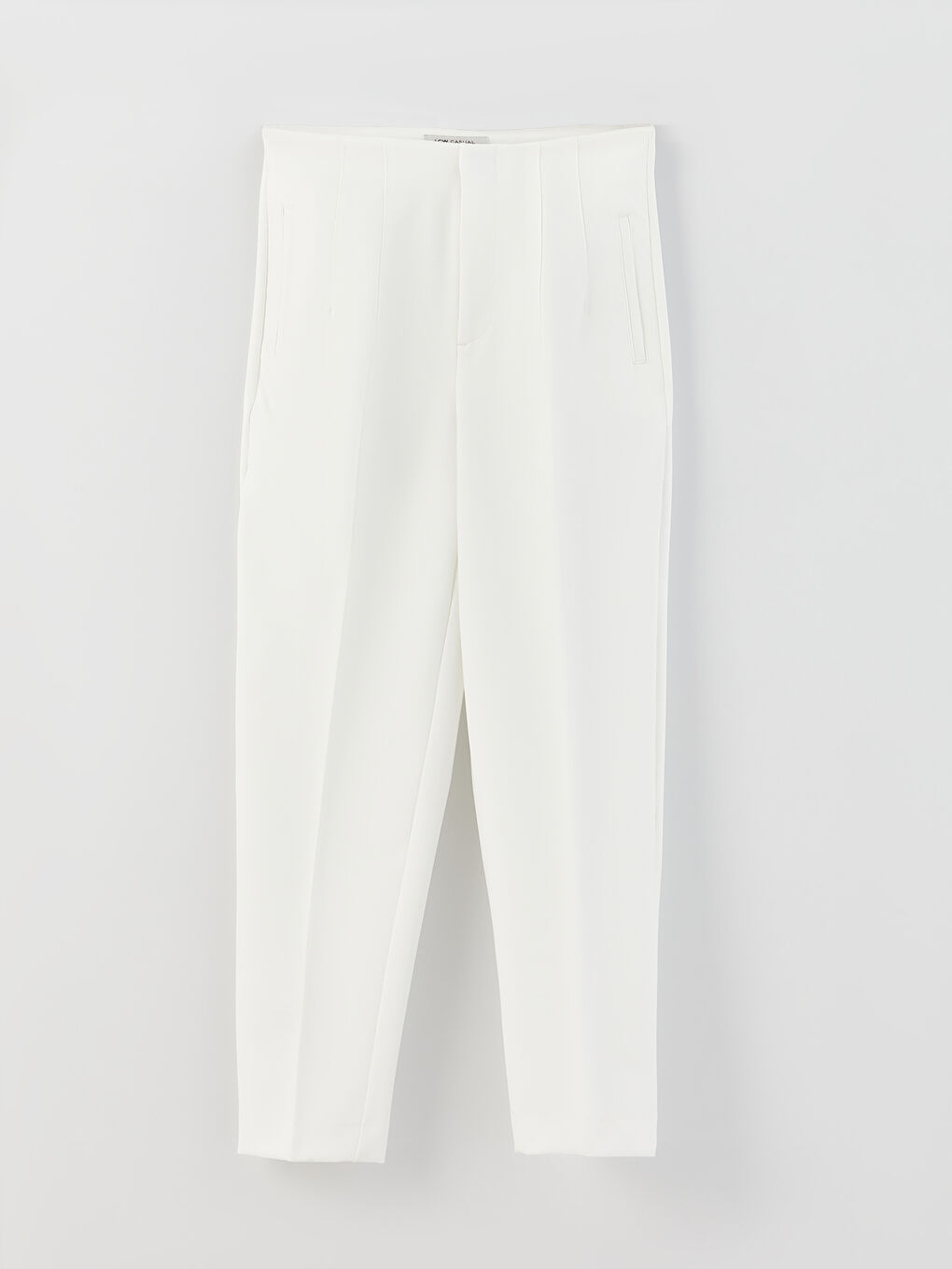 Ekru Kadın Havuç Kesim Düz Pantolon-5