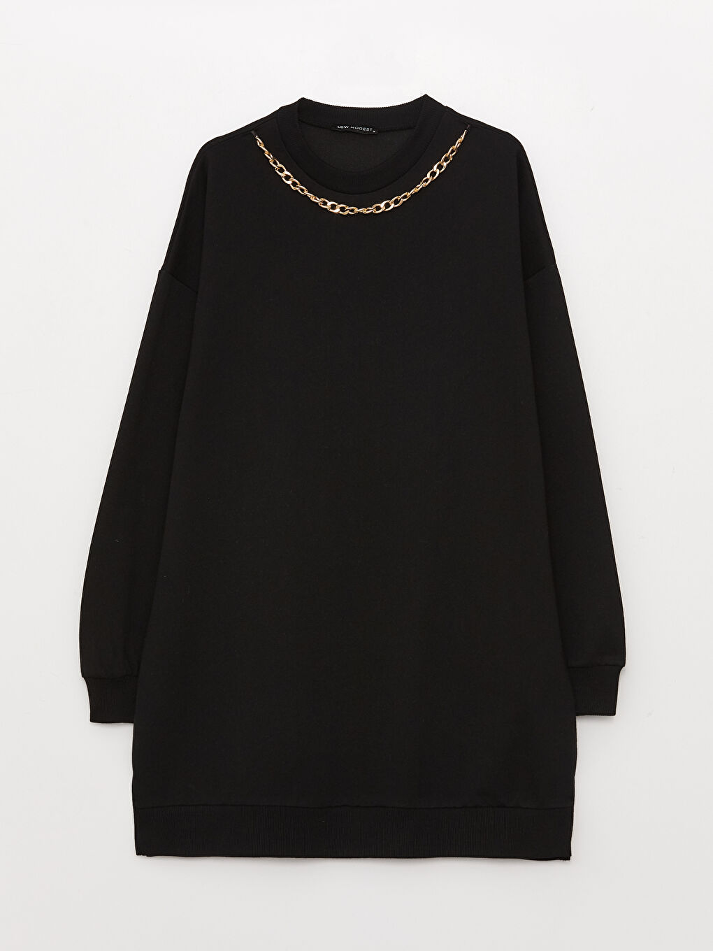 Crew Neck Chain Detailed Long Sleeve Women's Sweatshirt Tunic-5