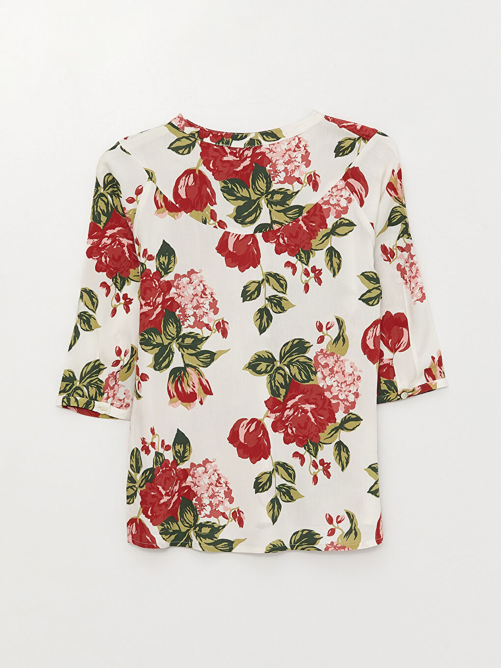 Beyaz Kaçık Yaka Çiçekli Poplin Kadın Bluz-6