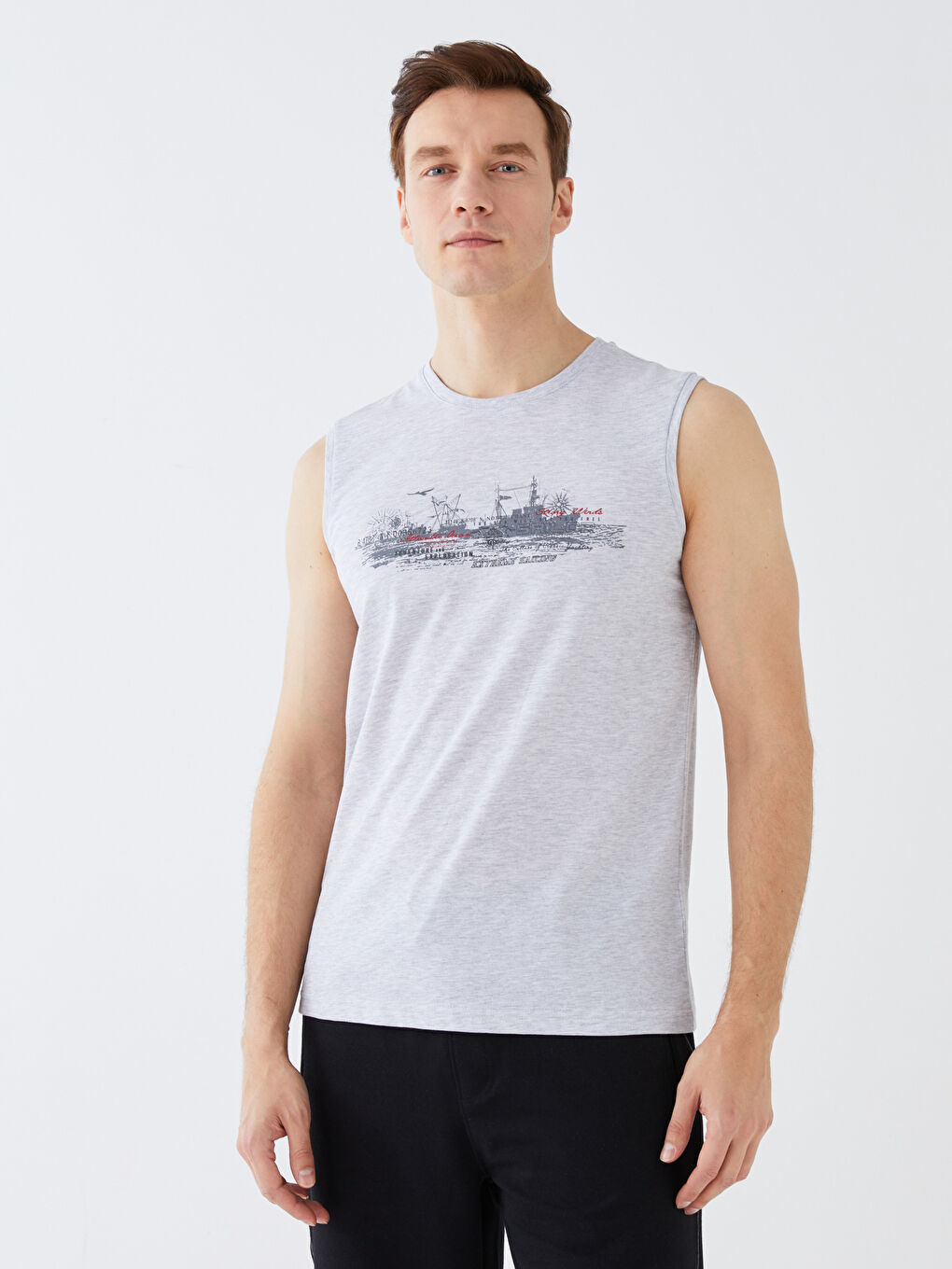 تيشيرت بدون أكمام مطبوع برقبة دائرية جيرسي للرجال-2