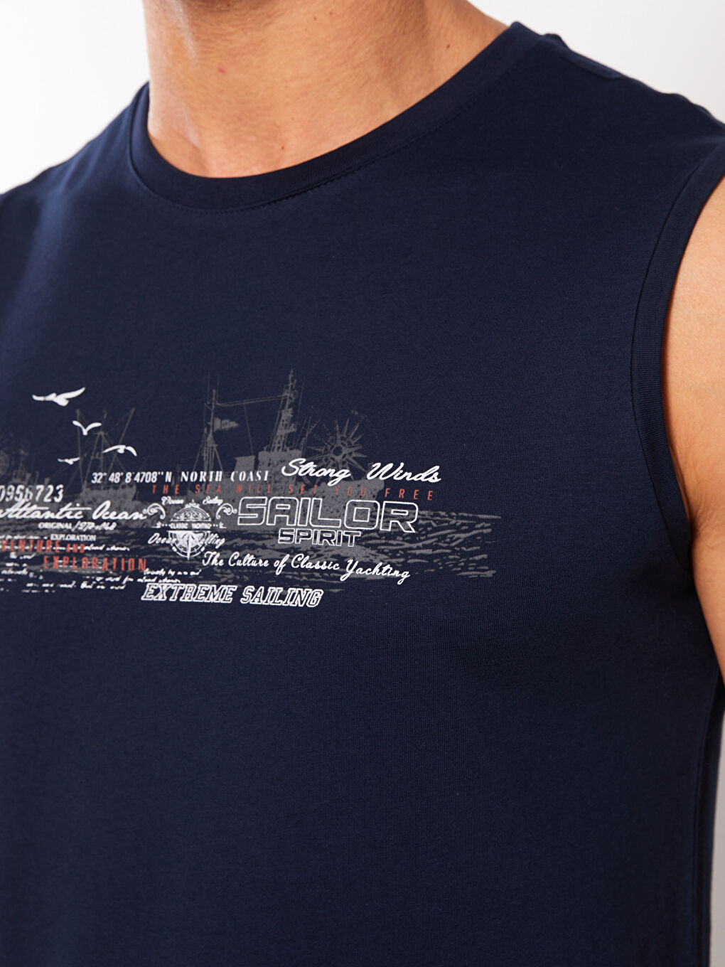 Maiou pentru Bărbați cu Guler Rotund și Imprimeu din Jerseu, Fără Mâneci-3