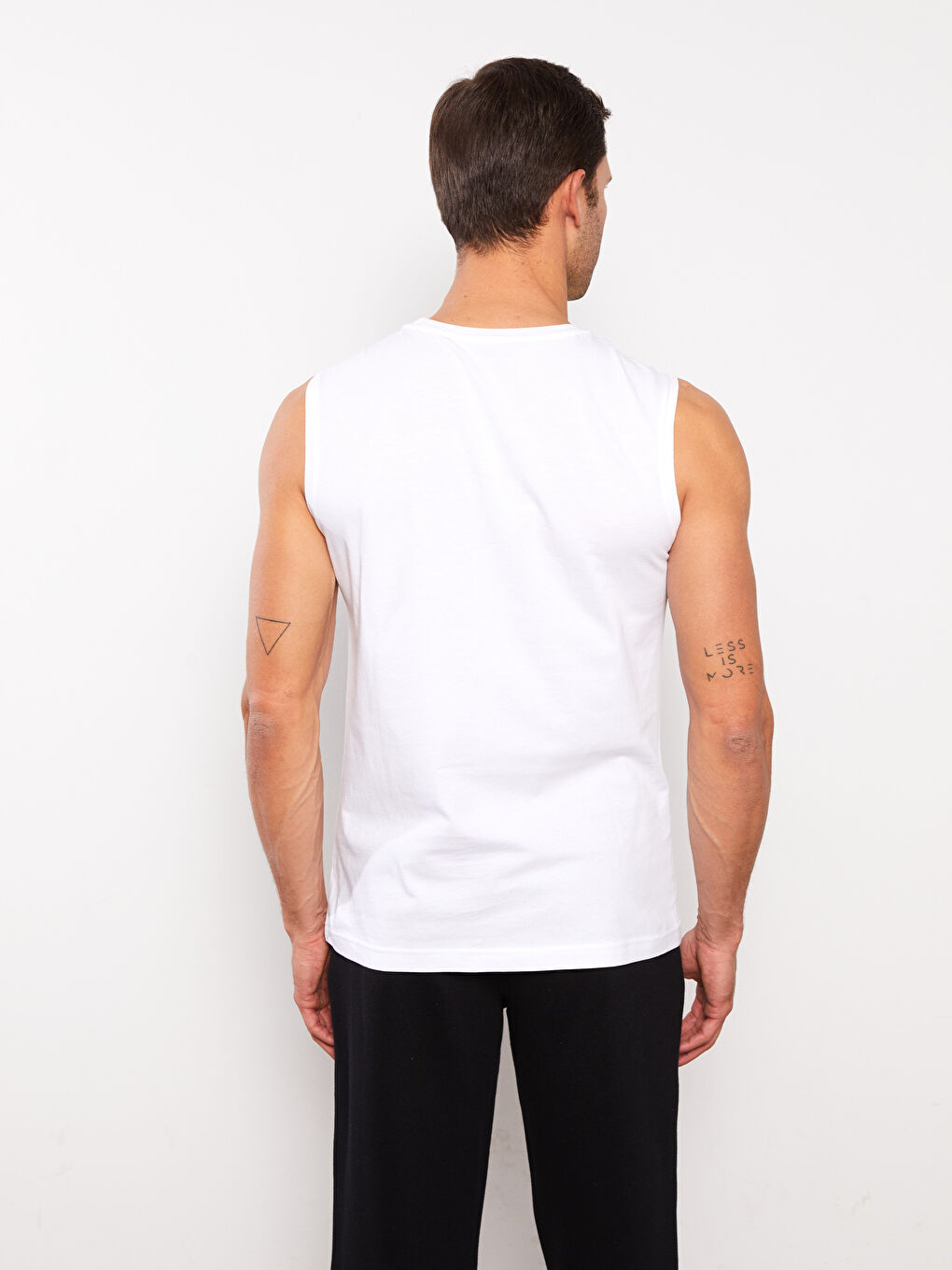 Beyaz Bisiklet Yaka Baskılı Penye Erkek Kolsuz Tişört-4