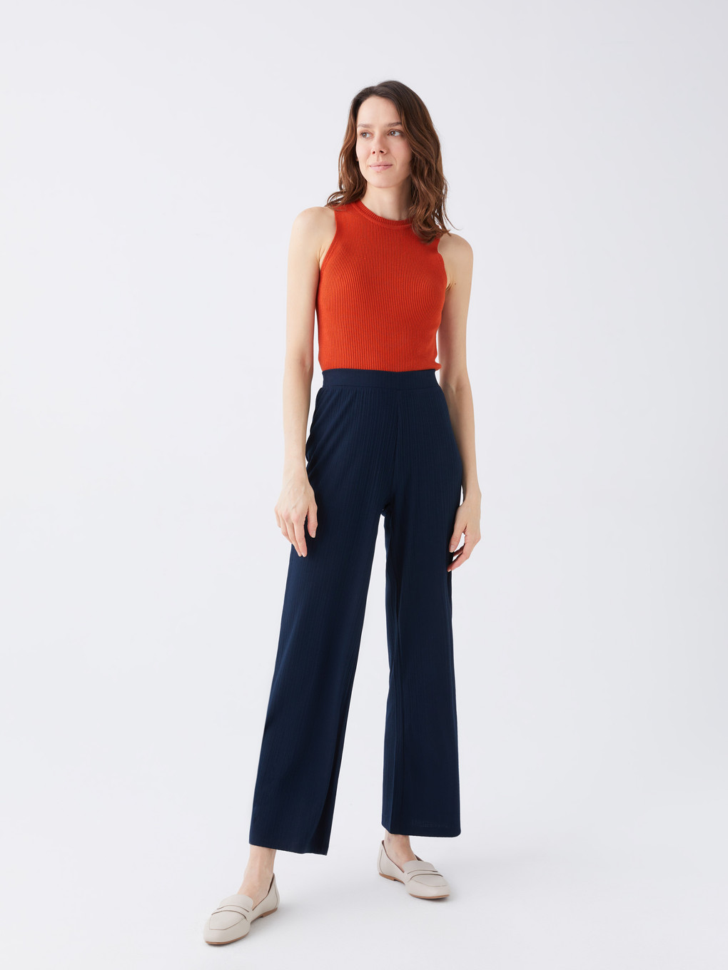 Elastic Waist Wide Leg Women's Trousers