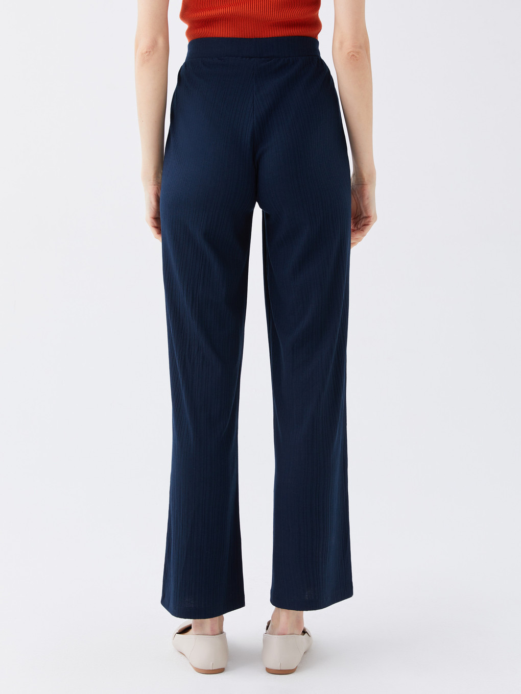 Elastic Waist Wide Leg Women's Trousers-3