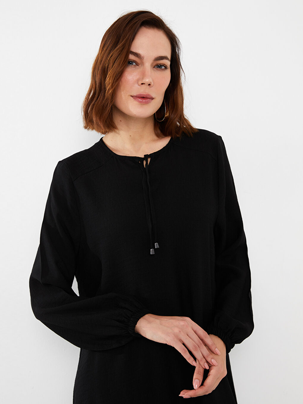 Siyah Bağlamalı Yaka Kadın Elbise-2