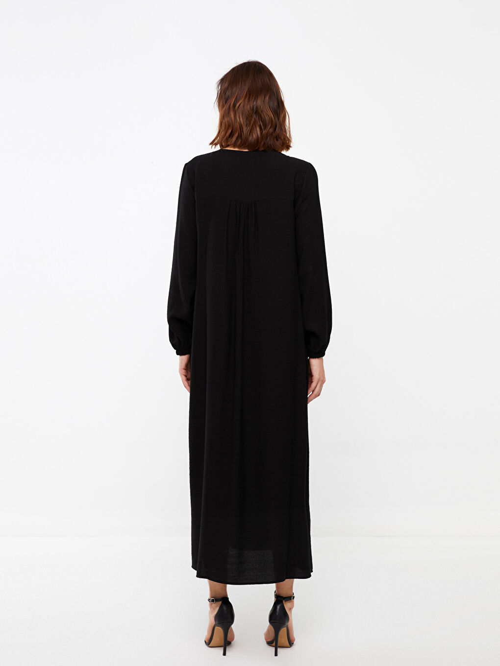 Siyah Bağlamalı Yaka Kadın Elbise-4