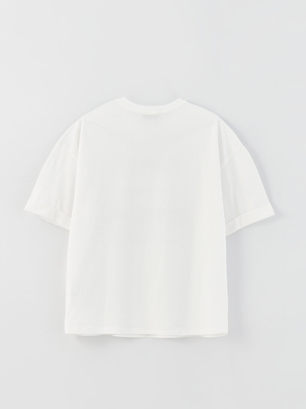 Beyaz Bisiklet Yaka Baskılı Kısa Kollu Kadın Tişört-6