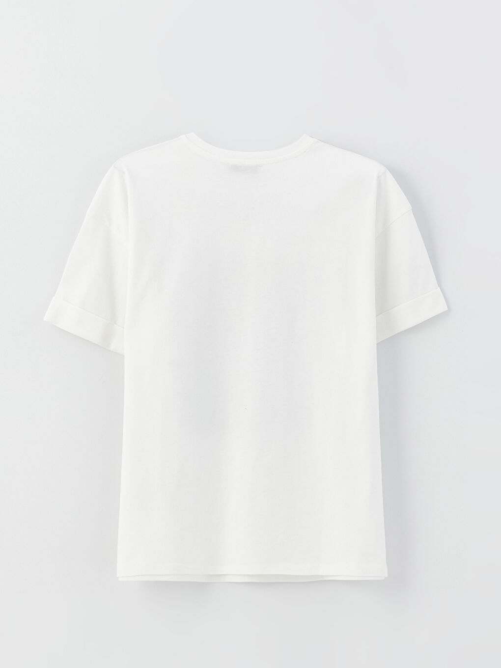 Beyaz Kadın Bisiklet Yaka Oversize Tişört-6