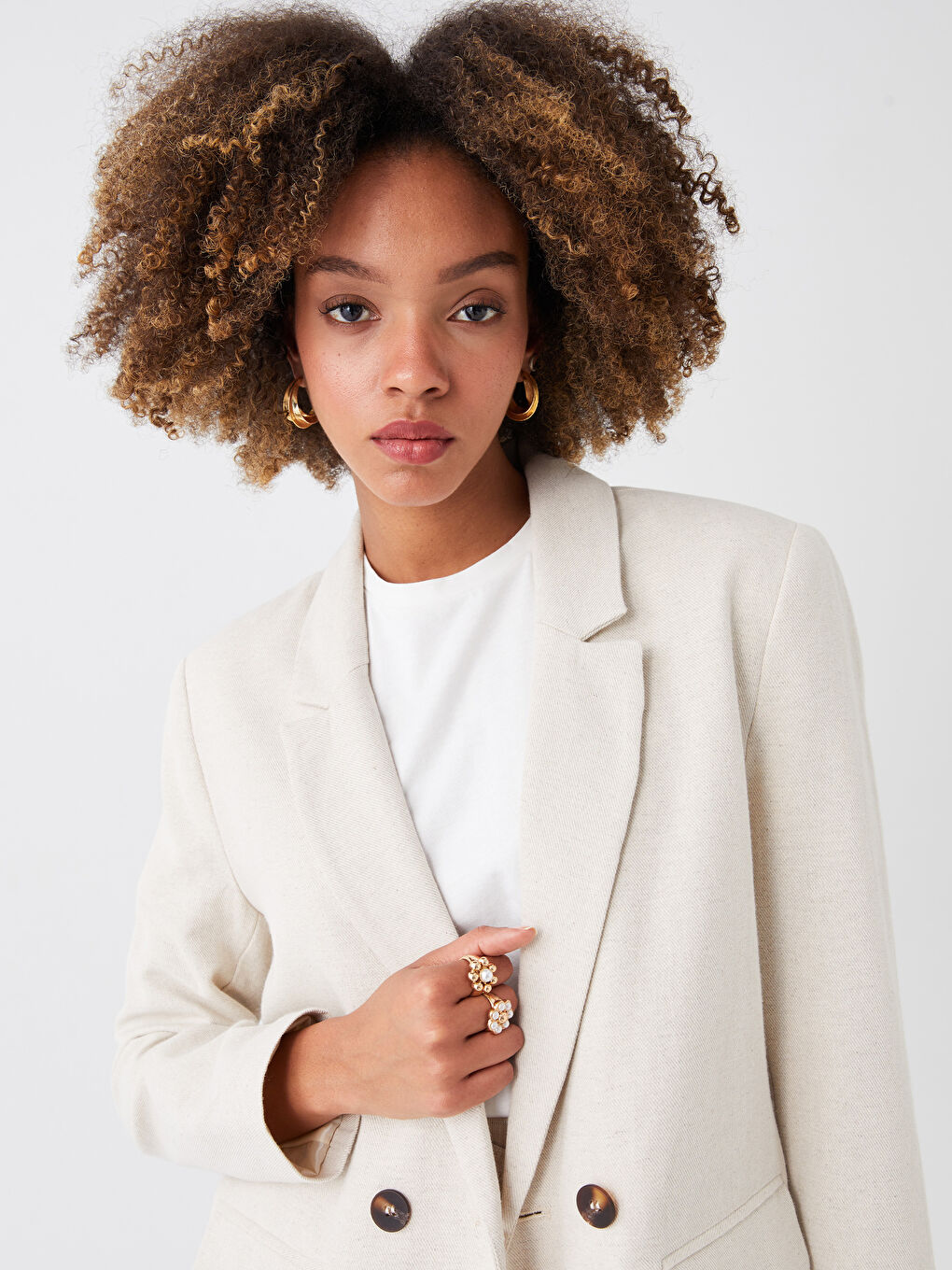 Ekru Düz Uzun Kollu Kadın Ceket-2