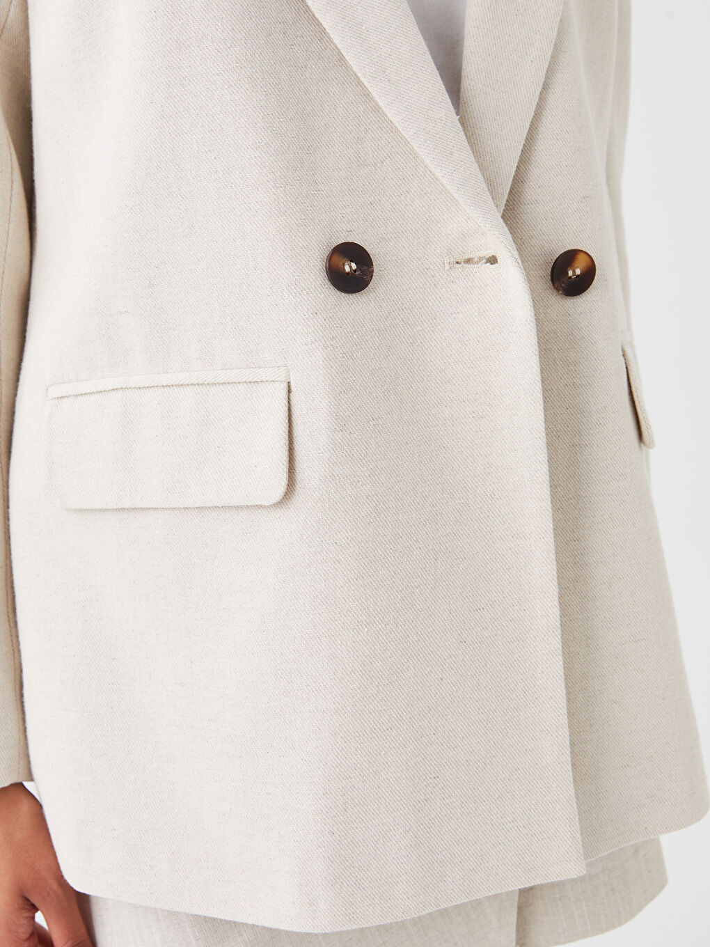 Ekru Düz Uzun Kollu Kadın Ceket-6