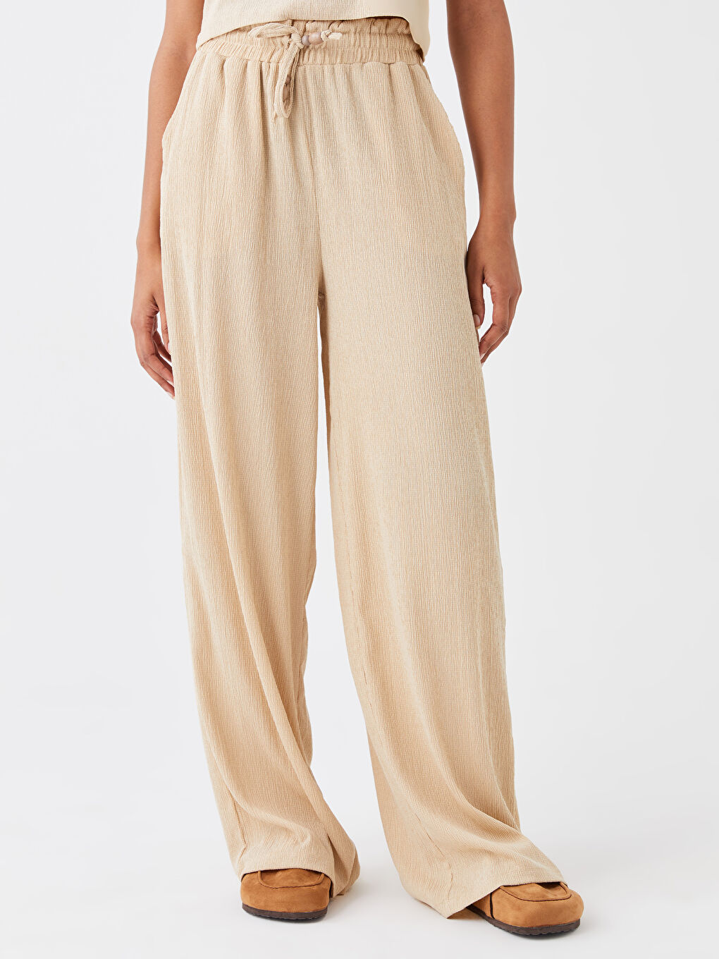 Әйелдерге арналған қатпарлы кең балақ ұзын шалбар-3