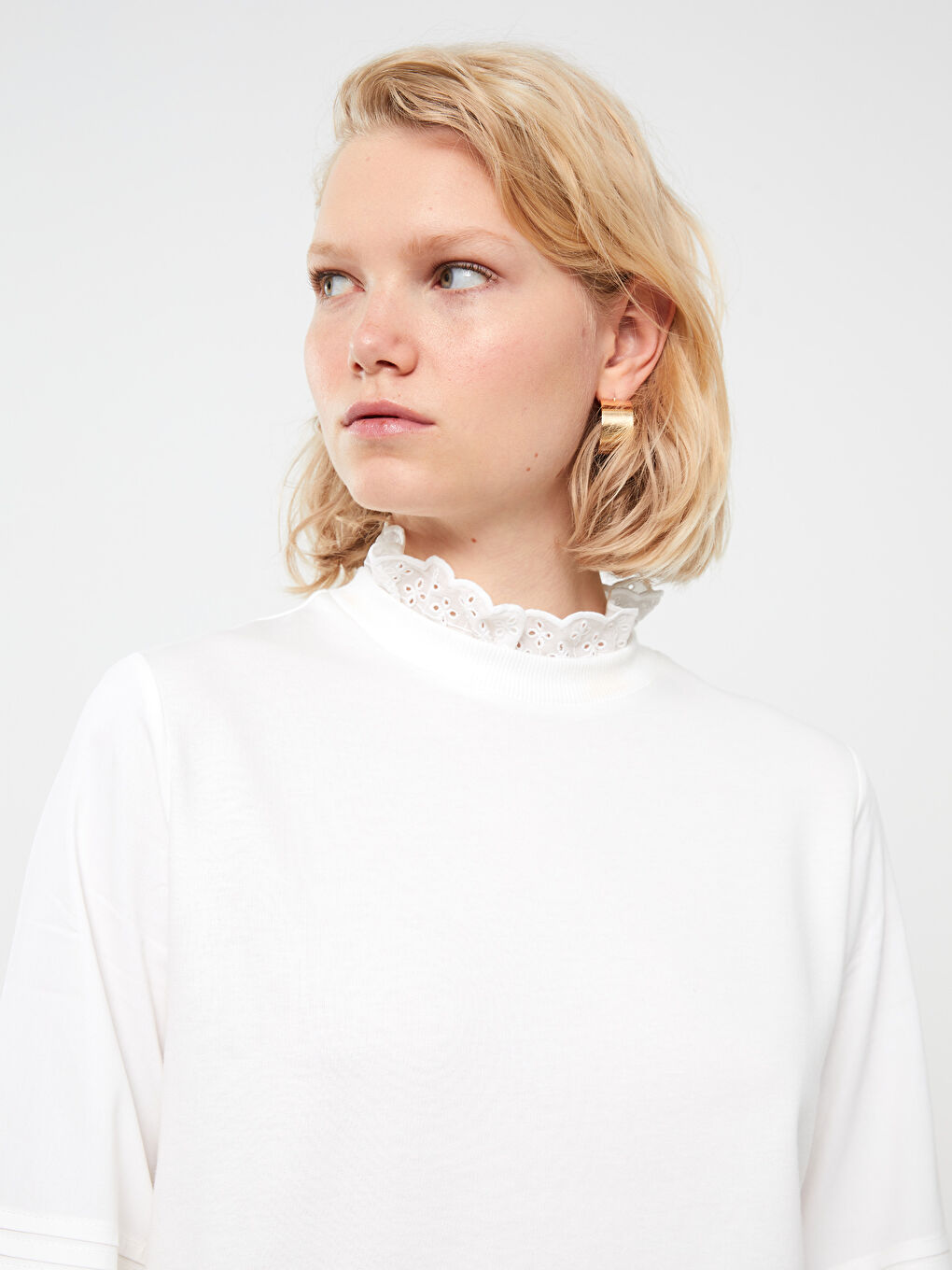 Tunique en Sweatshirt à Manches Longues Brodée à Col Cheminée pour Femmes